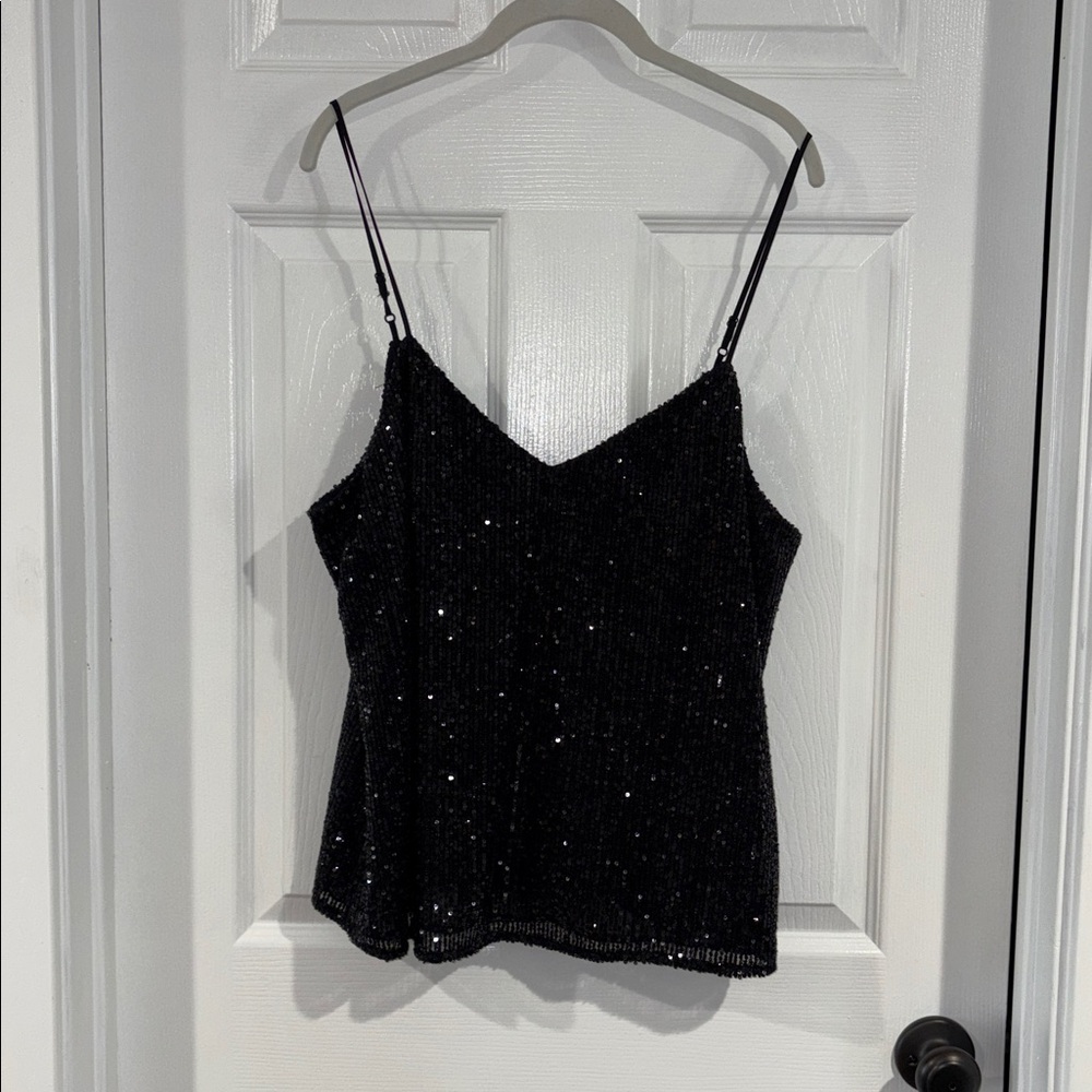 Banana Republic Black Sparkle Sequin Cami. Women’s large. EUC.